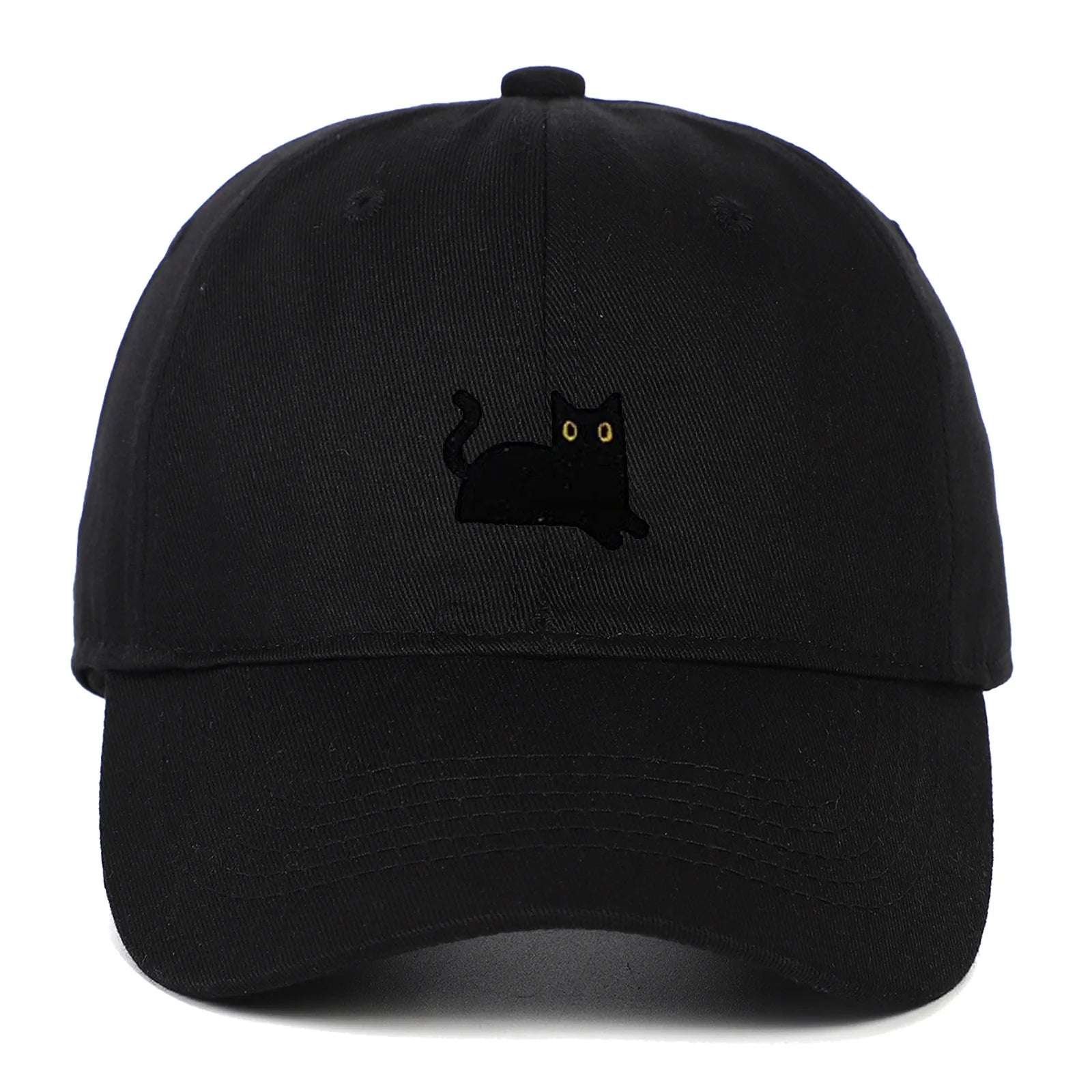 New Cute Cat Embroidery Soft Top Baseball Cap Men and Women Summer Visor Outdoor Hip Hop Dad Hat Black