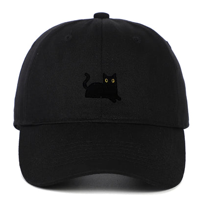 New Cute Cat Embroidery Soft Top Baseball Cap Men and Women Summer Visor Outdoor Hip Hop Dad Hat Black