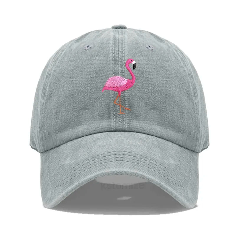 Animal Embroidery Flamingo Baseball Caps for Men Women Retro Soft Washed Cotton Dad Hat Snapback Cap Wholesale Dropshipping