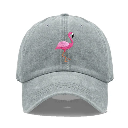 Animal Embroidery Flamingo Baseball Caps for Men Women Retro Soft Washed Cotton Dad Hat Snapback Cap Wholesale Dropshipping