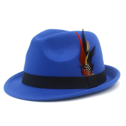European and American Style Woolen   Women's Autumn and Winter Fashion Feather Show Hats Men's Jazz Hats