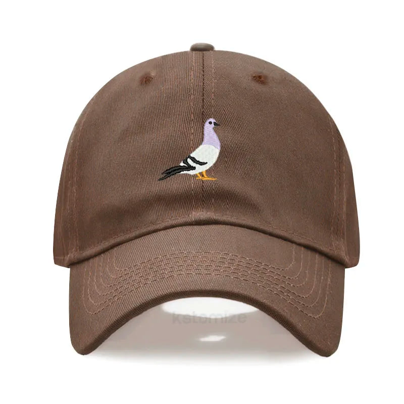 Pigeon Embroidery Baseball Cap for Women Men Fashion Adjustable Soft Washed Cotton Dad Hat Unisex Classic Golf Caps