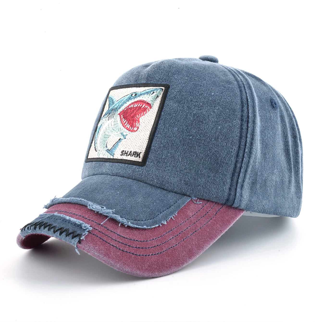 Vintage Denim Baseball Cap With Embroidery Shark Patch Men Snapback Hip Hop Dad Hats Women Four Seasons Adjustable Visor Cap