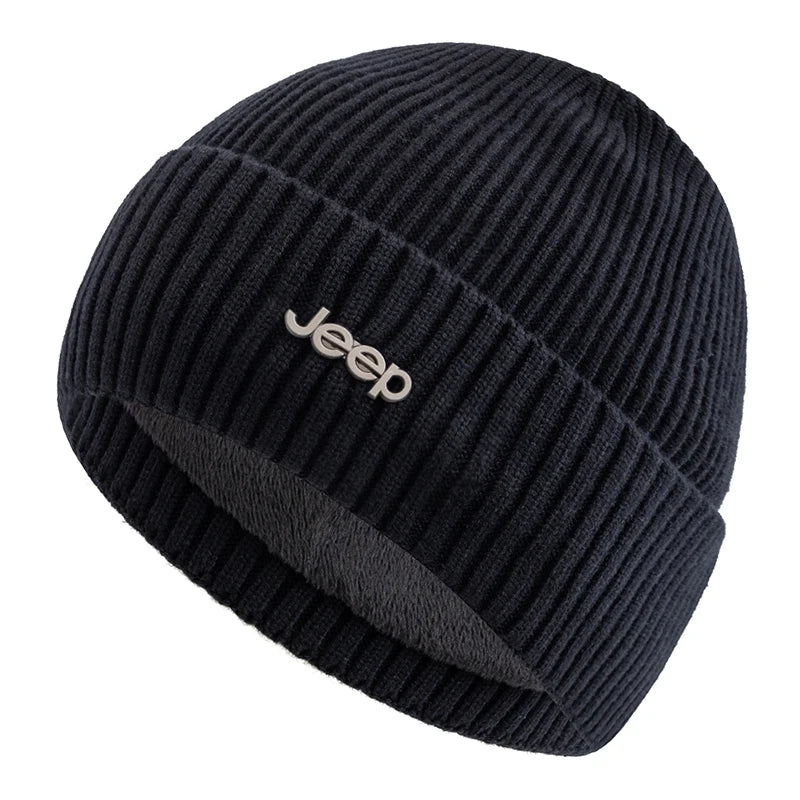 New Style Unisex Jeep Winter Hat Fur Lined Warm Classic Hat Cap Soft Beanie Hats For Men Women Thicken Ski Sports Knitted Hat
