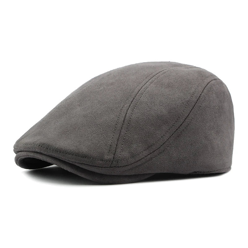 Unisex Suede Beret – Herringbone Flat Artist Painter Hat for Spring & Autumn