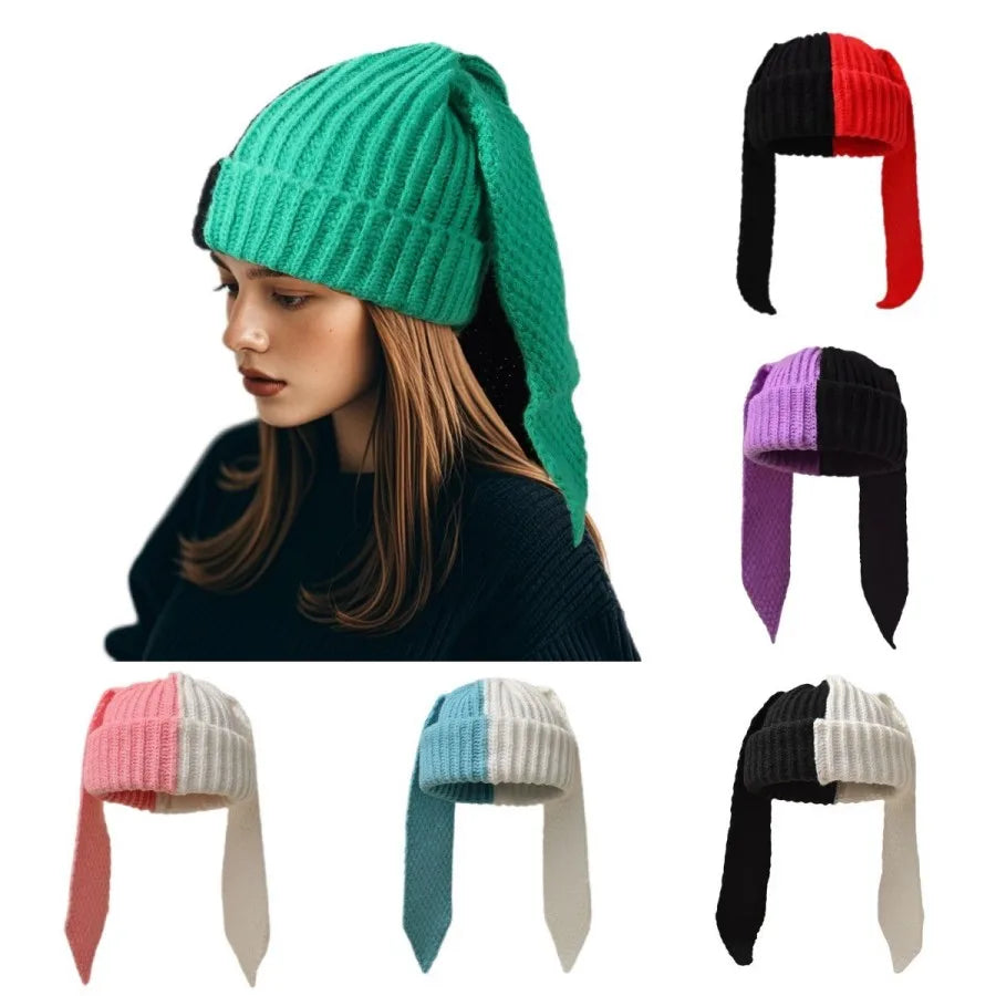 Winter Knitted Hats For Women Cute Rabbit Ear Soft Warm Thick Acrylic Luxury Brand Label Beanies Skullies Personality Casual Cap