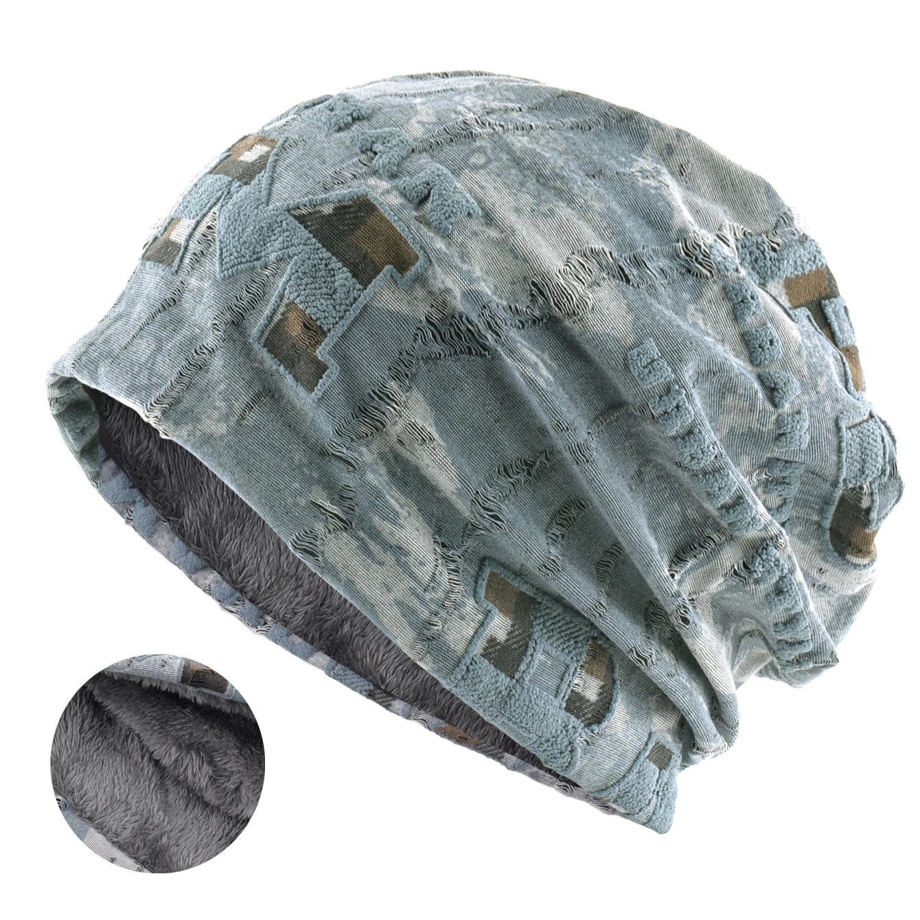 Winter Warm Fleece-lined Beanie Hat For Women Men Vintage Letter Print Distressed Cracked Design Beanie Outdoor Sport Casual Hat