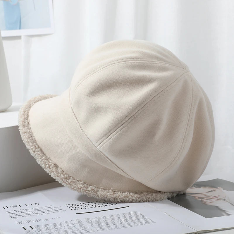 Beret Hat Women Winter Octagonal Hats For Women Retro Solid Color Velvet Newsboy Cap Female Keep Warm Gorro New Bucket Hat