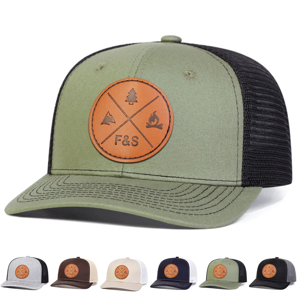 Unisex F&S Round Leather Label Baseball Net Caps Spring and Summer Outdoor Adjustable Casual Hats Sunscreen Hat