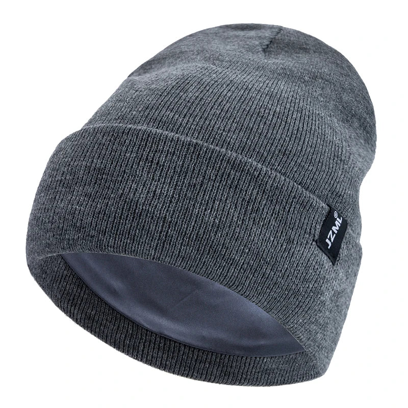New Style JZML Letter Plush Satin Lined Anti-Static Beanie Hat Autumn&Winter Hats For Men And Women Outdoor Knitted Hats