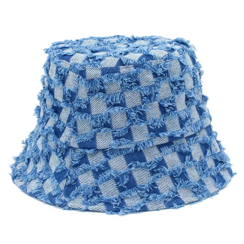 Spring Summer Strawberry Embroidery Denim  Bucket Hat Legent Fisherman Hats for Women Foldable Sport Sun Beach  Caps