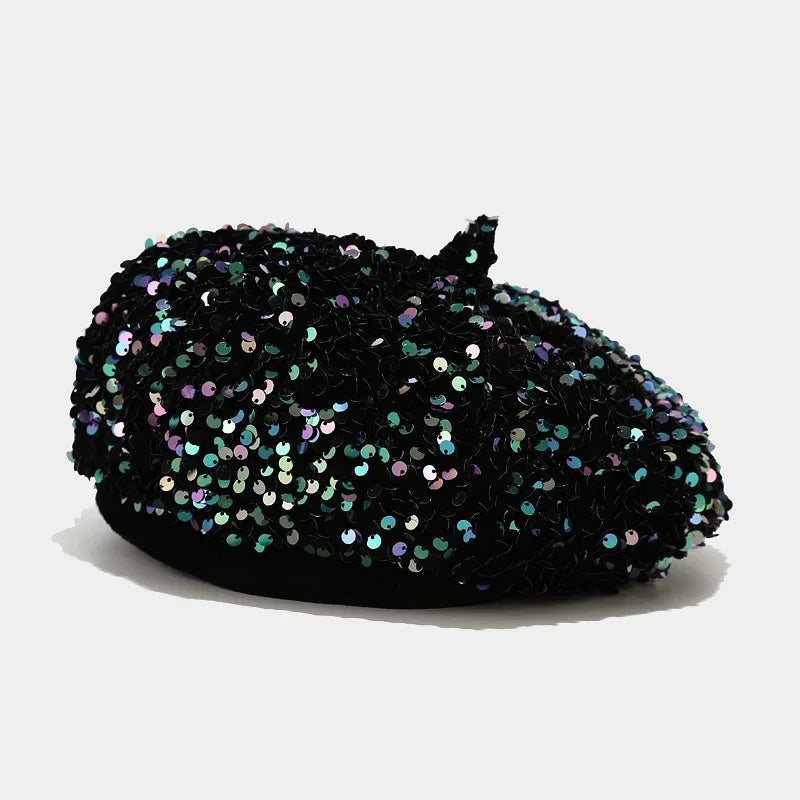 Ladies Girls Sequin Beret Women Elegant Octagonal Cap Personality Painter Pumpkin Hat for Festival Party Club Halloween