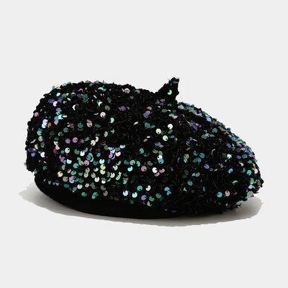 Ladies Girls Sequin Beret Women Elegant Octagonal Cap Personality Painter Pumpkin Hat for Festival Party Club Halloween