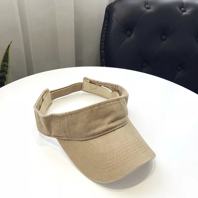 Summer Sun Hats Washed Cotton Empty Top Cap Women Men Sports Travel Beach Hat Solid Color Sunscreen Anti Uv Visor Golf Caps