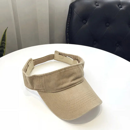 Summer Sun Hats Washed Cotton Empty Top Cap Women Men Sports Travel Beach Hat Solid Color Sunscreen Anti Uv Visor Golf Caps