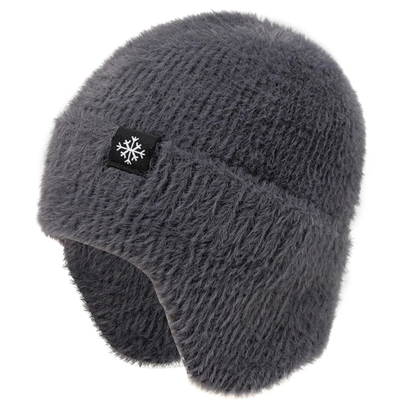 New Women Candy Colors Earflap Winter Hat Fashion Faux Fur Knitted Hat Kpop Style Soft Beanie Hats Female Streetwear Cap