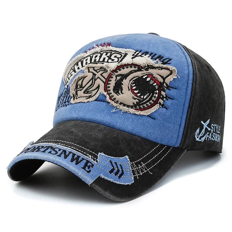 Retro Shark Embroidered Baseball Caps Bone Solid Animal Cartoon Men Women Cotton Stretch Hip Hop Streetwear Sun Hats