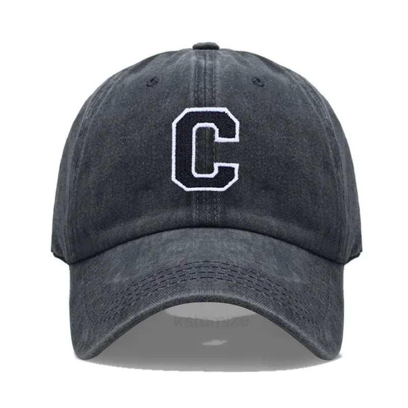 Initial Letter A-Z Embroider Baseball Cap For Men Womne Washed Cotton Dad Hat Fashion Team Sport Visors Snapback Caps