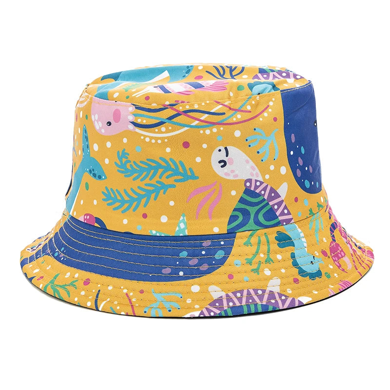 Hot Sale Unisex Bucket Hats Summer Double-sided Wear Fruit Printing Women Cap Outdoor Sun Hat Men Classic Panama Bucket Hat