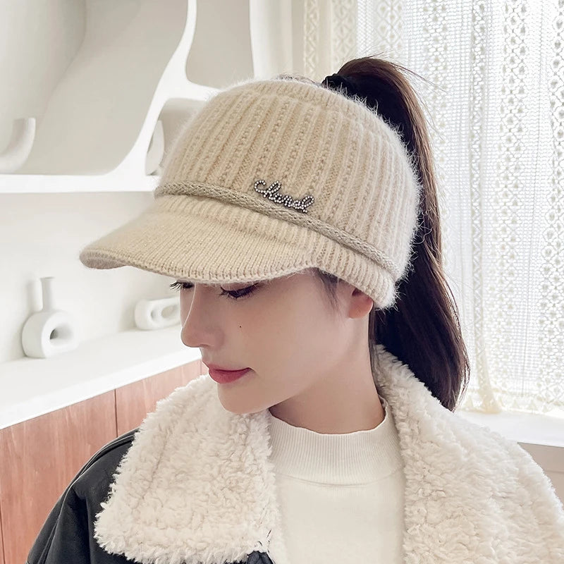 Women's Knitted Winter Hat - Soft Velvet Lined Baseball Cap Warm & Stylish Unisex Beanie For Cold Weather Empty Top Casual New