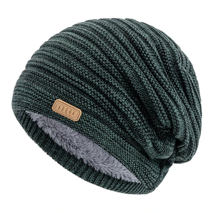 New Style Unisex Slouchy Winter Hats Men Women Striped Mix Warm Beanie Cap NIU Label Decor Plush Fur Lined Winter Knitted Hat