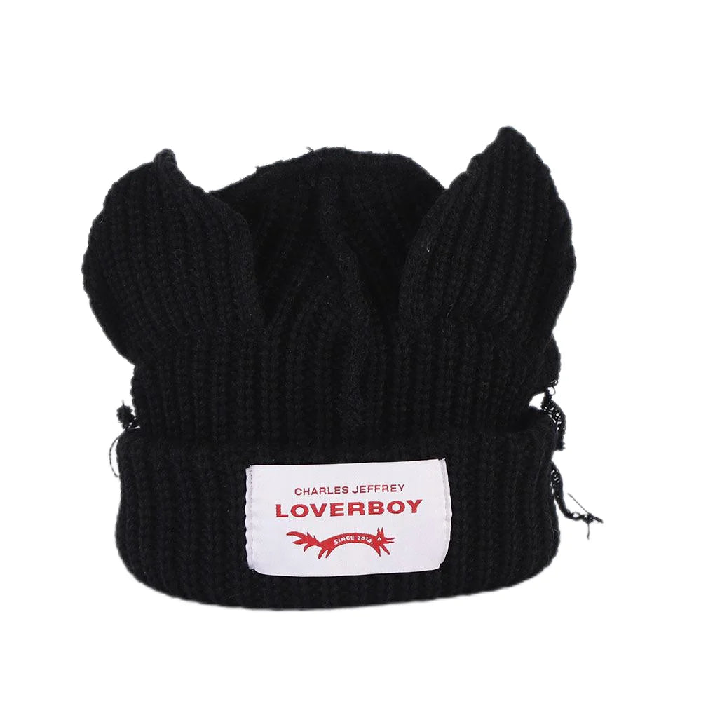 Winter Knitted Hats For Women Cute Rabbit Ear Soft Warm Thick Acrylic Luxury Brand Label Beanies Skullies Personality Casual Cap