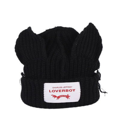 Winter Knitted Hats For Women Cute Rabbit Ear Soft Warm Thick Acrylic Luxury Brand Label Beanies Skullies Personality Casual Cap