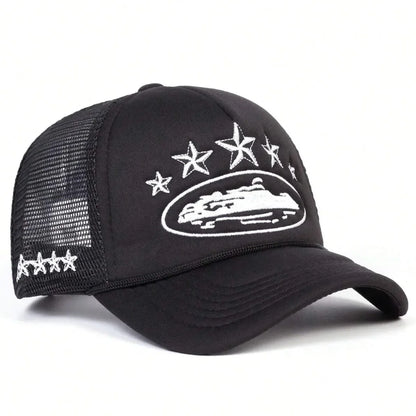 Fashionable Embroidered Baseball Hat Five Star Color blocked Mesh Breathable Summer Duck Tongue Hat Versatile Sunshade Truck Hat