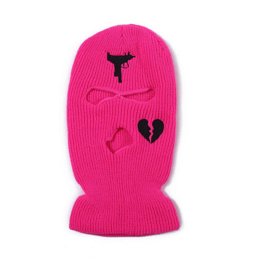 Unisex 3 Hole Winter Knitted Hat Outdoor Sports Full Face Cover Ski Mask Warm Knit Cap Balaclava for Adult Love Heart logo