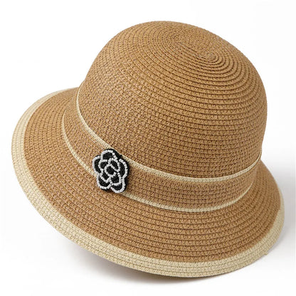 Spring Summer Straw Hat for Women Camellia Luxury Brand Bucket Hat Elegant Floral Elegant Straw Travel Beach Panama  Cap Sun Hat