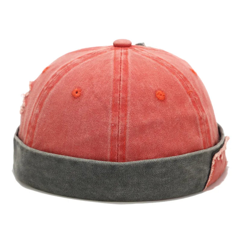 Retro Patch Hole Dome Melon Hat Washed Denim Cotton Brimless Beanie Cap Unisex Docker Sailor Biker Cap Casual Skull Loop Beanie