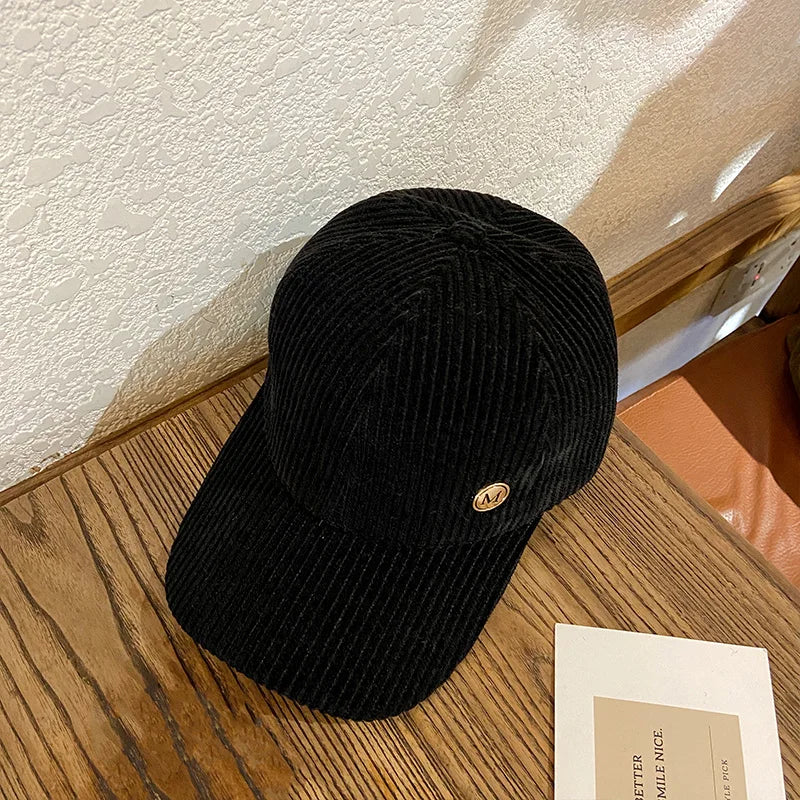 Baseball Cap Women Autumn Winter Solid Color Trendy Corduroy Korean Adjustable Snapback Hats For Women Men Fashion Cap Female