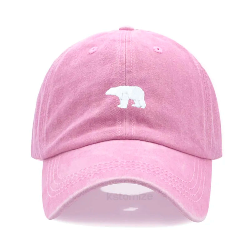 little Bear Embroidery Baseball Cap for Women Men Fashion Adjustable Soft Washed Cotton Dad Hat Unisex Classic Golf Caps