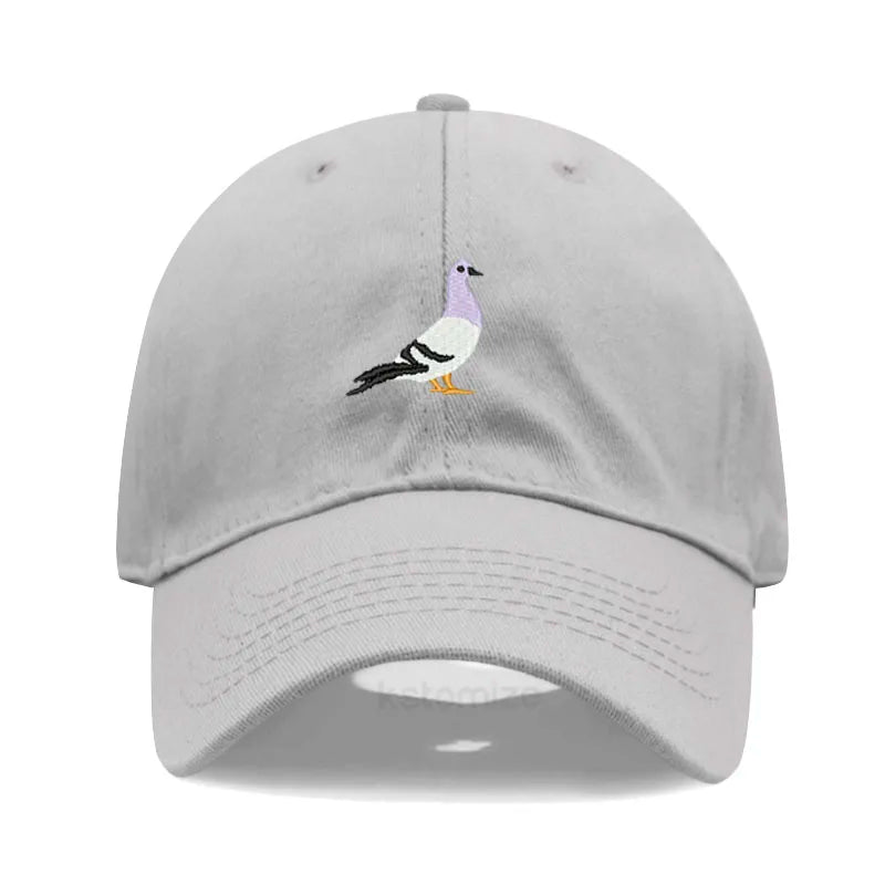 Pigeon Embroidery Baseball Cap for Women Men Fashion Adjustable Soft Washed Cotton Dad Hat Unisex Classic Golf Caps