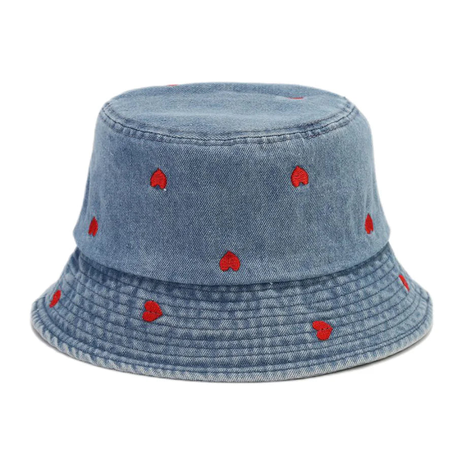 Spring Summer Strawberry Embroidery Denim  Bucket Hat Legent Fisherman Hats for Women Foldable Sport Sun Beach  Caps