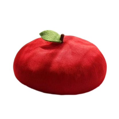Spring Summer Hollow Out Bright Color Cute Leaf Beret For Women Girl Handmade Fashion Fruit Orange Breathable Party Berets Gift