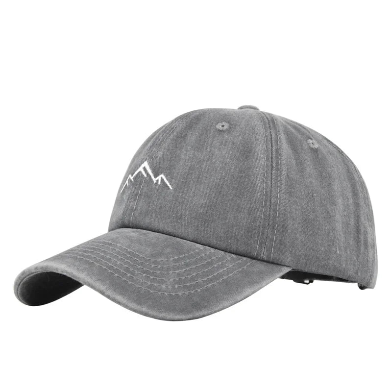 Unisex Retro Washed Cotton Baseball Cap – Mountain Embroidery Adjustable Casual Streetwear Trucker Sports Sun Hat