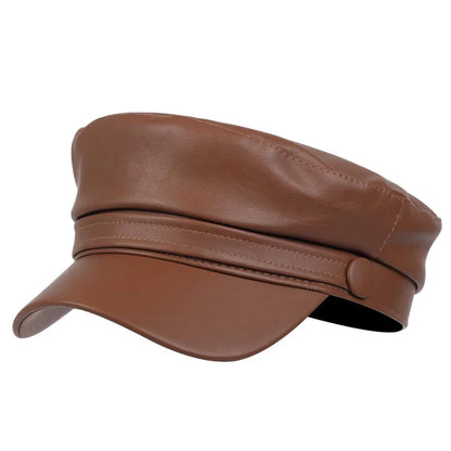Pu Leathe Solid Color Army Caps Spring and Autumn Outdoor Casual Adult Sun Hats Hip Hop Hat Sunscreen Hat Sports Cap