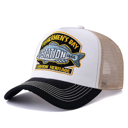 Unisex Summer Fishing Cap Breathable Mesh Trucker Hat Men Women Big Fish Fisherman Embroidered Snapback Hat Outdoor Fishing