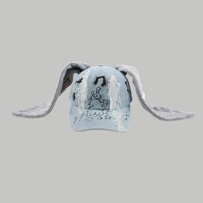 Dark Punk Rabbit Ears Peaked Hat Denim Hole Baseball Cap Women's Trendy Chain Hip-Hop Personalized Abby Style