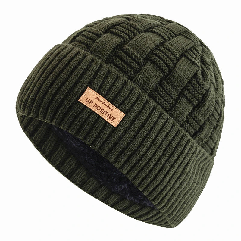 New Style Unisex UP POSITIVE Labal Winter Hats Outdoor Knitted Hats For Men Women Beanie Cap Plush Fur Lined Warm Sports Hats