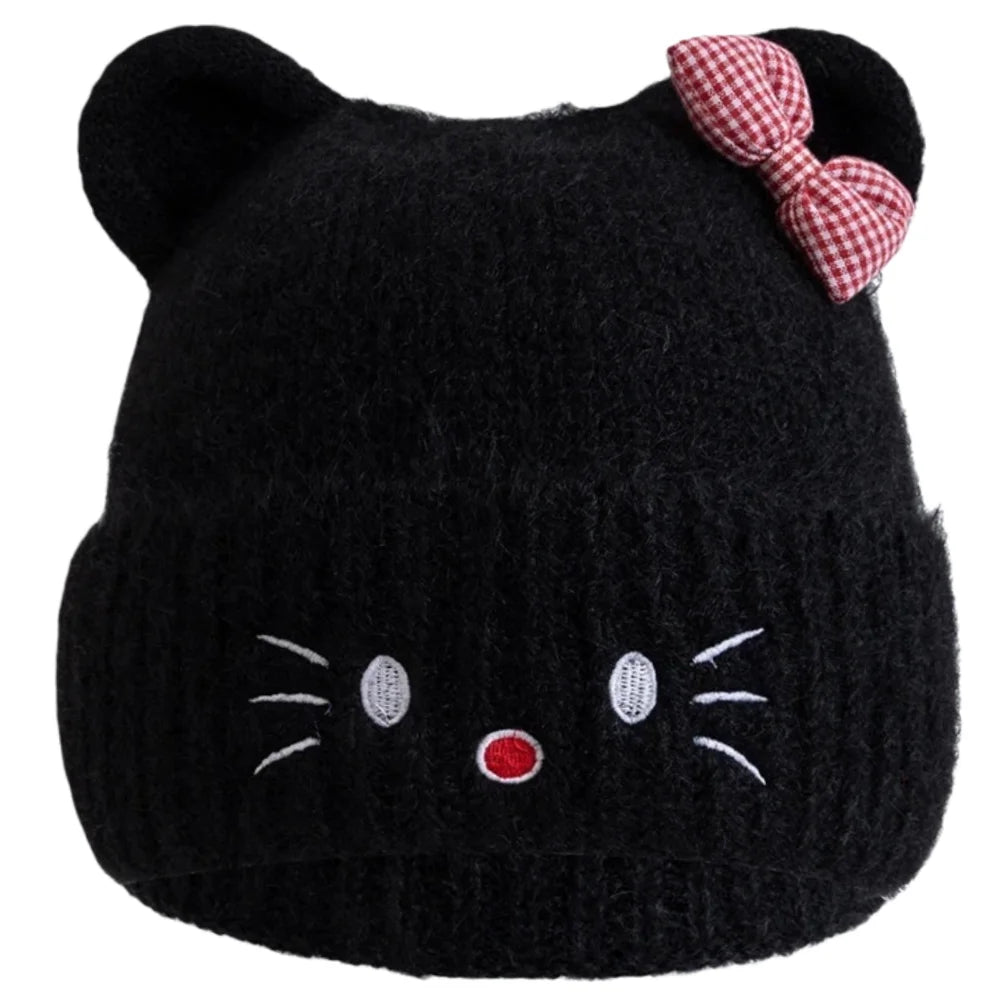 Hot Sale Women Loose Beanie Hat With Cute Cat Ear Lovely Bow Style Winter Knitted Hats For Female Streetwear Winter Hat