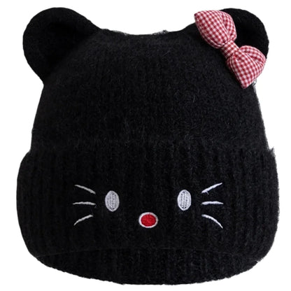 Hot Sale Women Loose Beanie Hat With Cute Cat Ear Lovely Bow Style Winter Knitted Hats For Female Streetwear Winter Hat