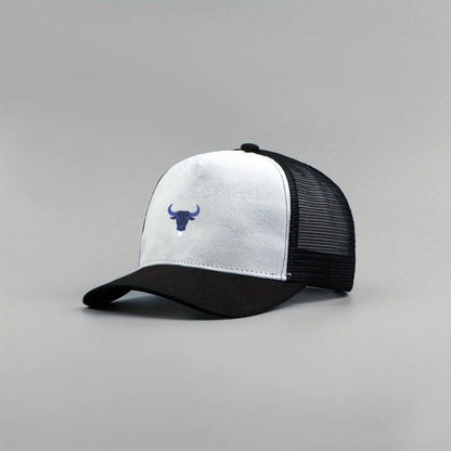Blue Bull Head Print Unisex Mesh Suede Trucker Hat Spring Summer Breathable Sports Baseball Cap Women Men Outdoor Sun Hat