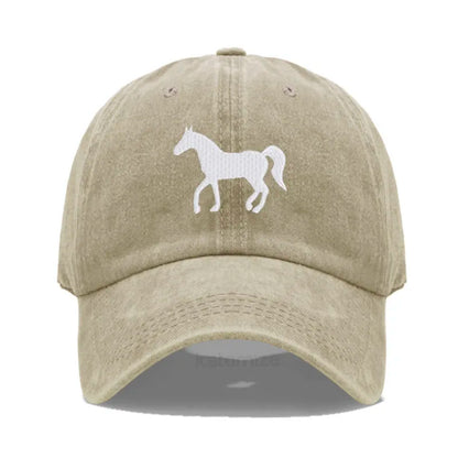 Horse Embroidered Baseball Cap for Women Men Fashion Adjustable Washed Cotton Dad Hat Unisex Classic Golf Caps