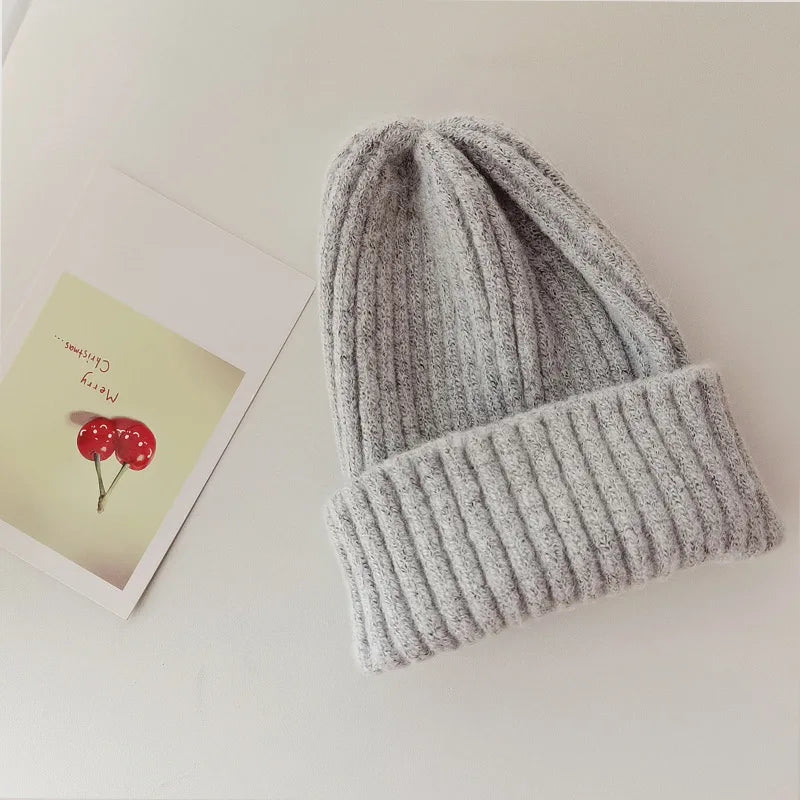 Winter Hats For Girls Boys Beanie Children Solid Color Knitted Ear Protection Keep Warm Baggy Cap Trendy Bonnet Winter Cap