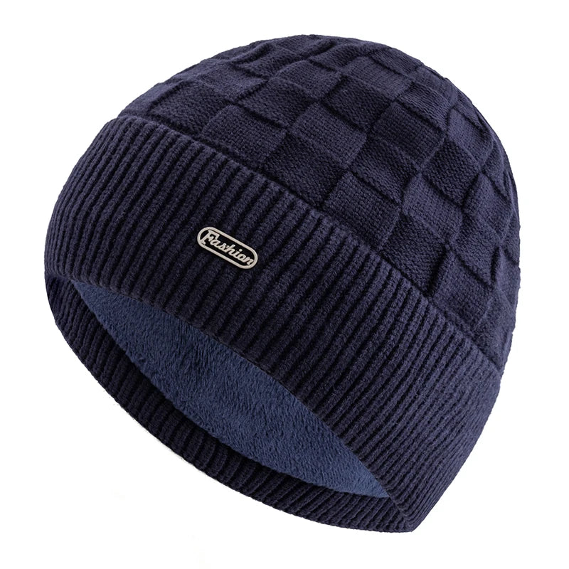New Unisex Winter Hat Plush Fur Lined Warm Small Square Style Soft Beanie Hats For Men Women Thicken Ski Sports Knitted Hat