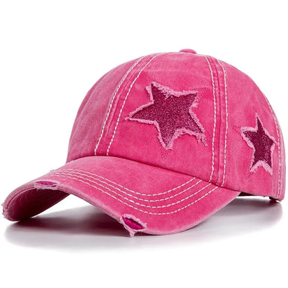 Adjustable Women's Baseball Cap with Ponytail Hole, Distressed Trucker Hat  Embroidered Baseball Cap