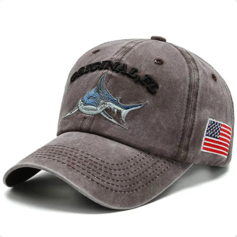 2025 New High Quality Wash Cotton America Flag Shark Men's Baseball Cap Women Snapback Hats For Men Bone Hip Hop Dad Hat Gorras