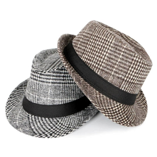 Autumn and Winter Large Plaid Hat Brushed Plaid Jazz Hat Middle-Aged and Elderly Men's Hat Grandpa Hat Sun Protection Warm HatS